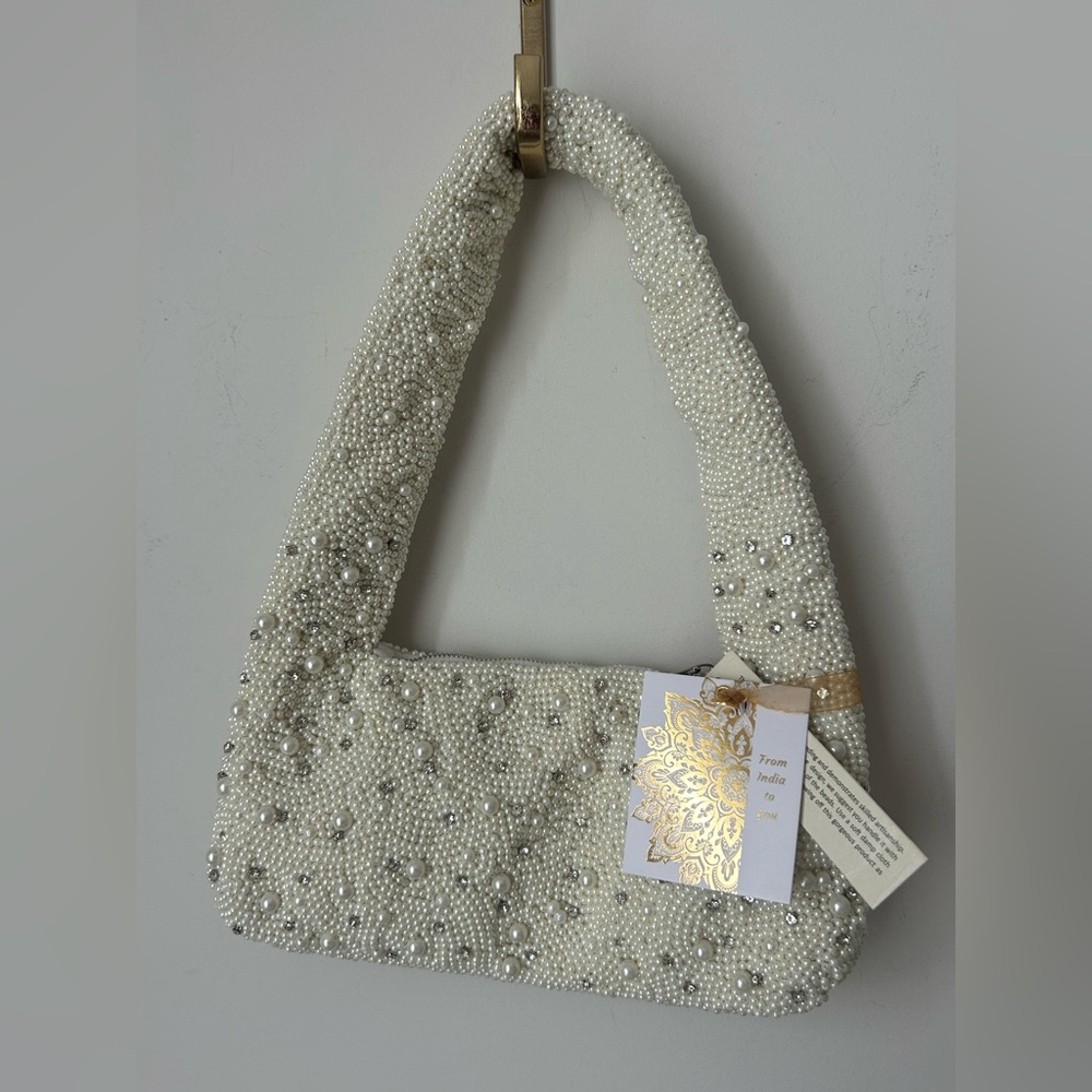 Beaded cream Pearl rhinestone shoulder Bag